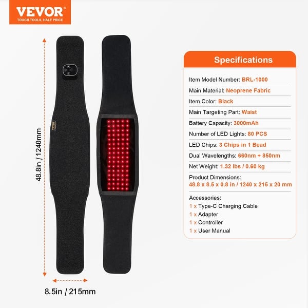 Red LED Therapy Wrap Waist Band  660mn red light NWT Amazon.com: Red Light Therapy Belt for Body-660nm & 850nm  main image 4