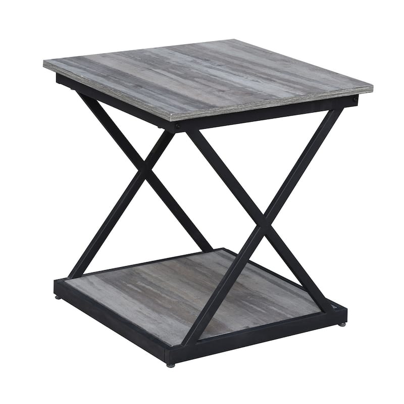 Brown Wood Top Black Iron Frame Square End Table with Modern Design - 18.5” x 18.5” x 19.68” (D x W x H)