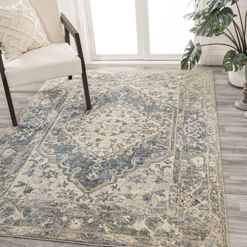 JONATHAN Y Shaii Distressed Medallion Low-Pile Machine-Washable Area Rug