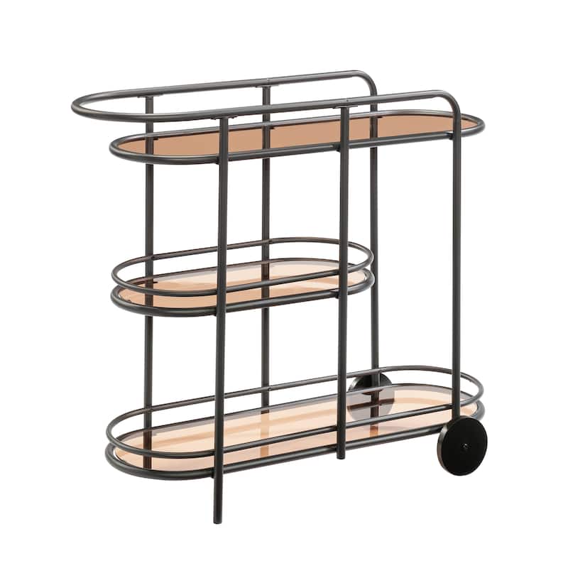 Wood Modern Bar Cart with 3 Glass Shelves, Black - 39.57" L x 15.55" W x 33.27" H