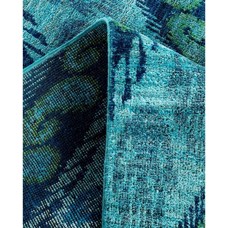Modern One-of-a-Kind Hand-Knotted Runner Rug - Blue, 4' 1" x 16' 4" - 4' 1" x 16' 4"