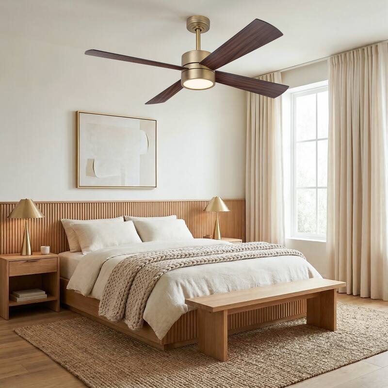 52" Black Antqiue Brass Indoor Dimmable Smart Ceiling Fan with Light and App Control