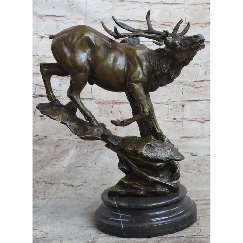 Bronze Marble Statue Elk Deer Stag Hunter Wildlife Art Sculpture Figure Lost Wax