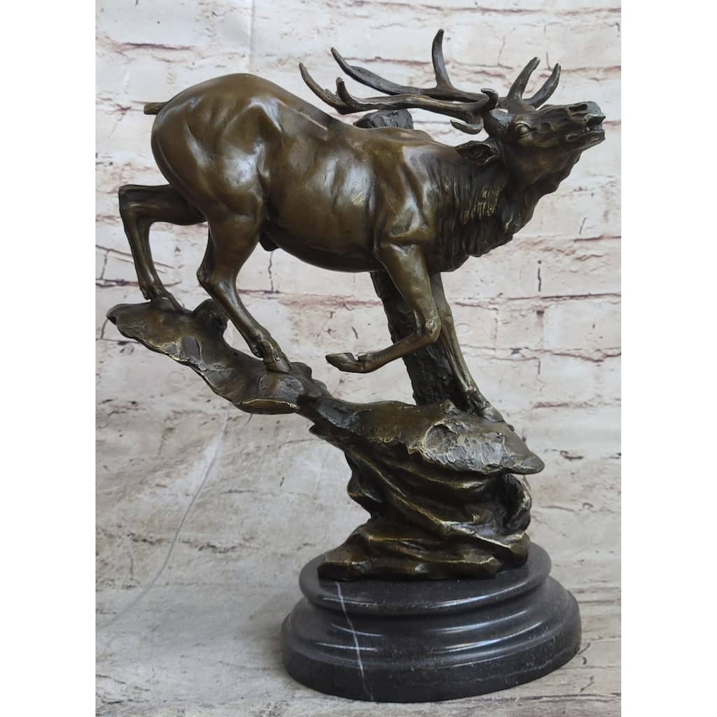 Bronze Marble Statue Elk Deer Stag Hunter Wildlife Art Sculpture Figure Lost Wax