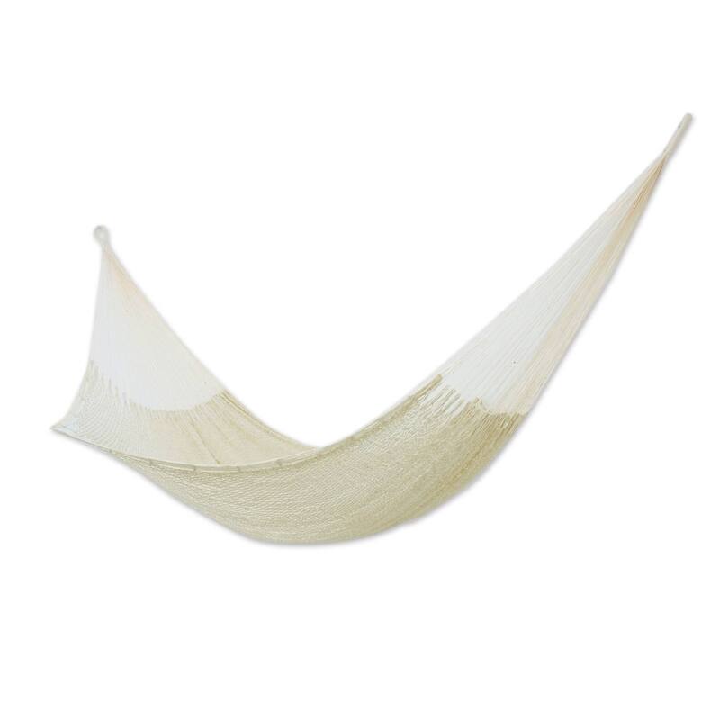 NOVICA Cotton Caribbean Sands Double Hammock (Mexico) - 151 - 151 - Beige
