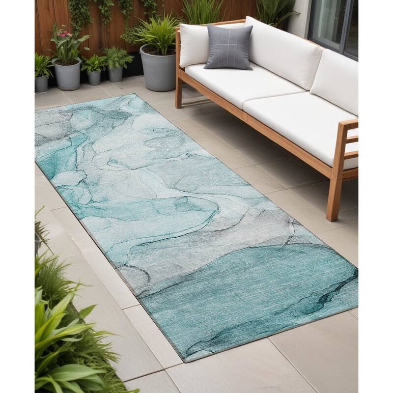 Lalu Artistic Abstract Weather Resistant Versatile Elegance Outdoor Rug - 8' Runner - Multi