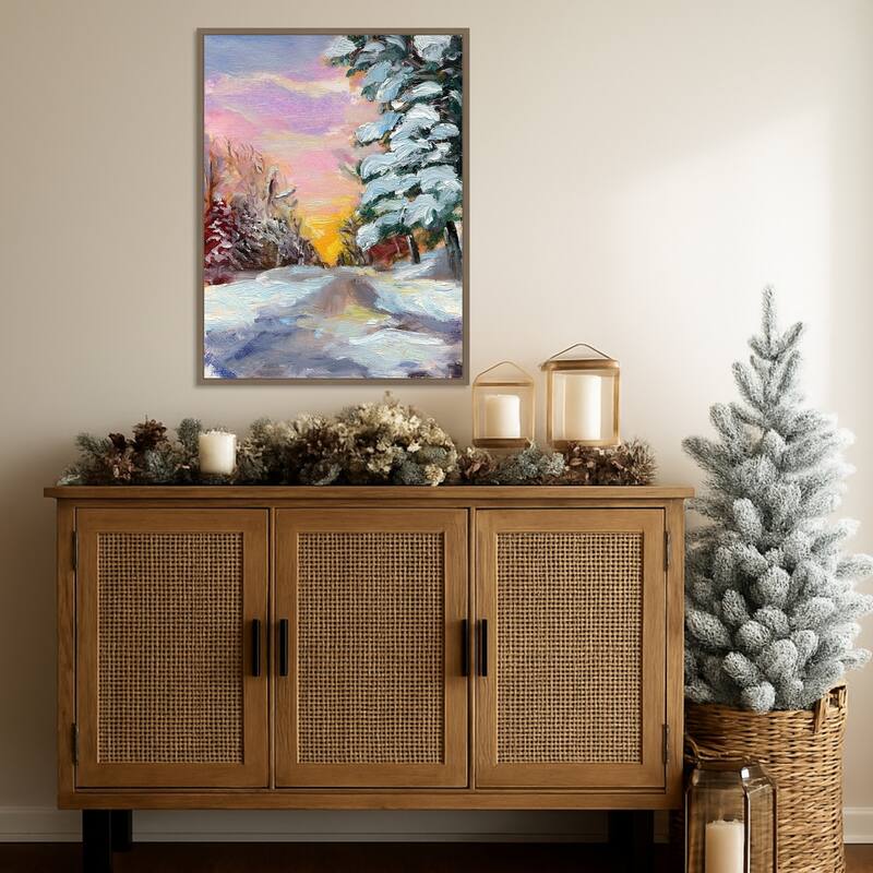 Sunset in Winter by Sandra Iafrate Framed Canvas Wall Art Print - Sylvie Dark Gold