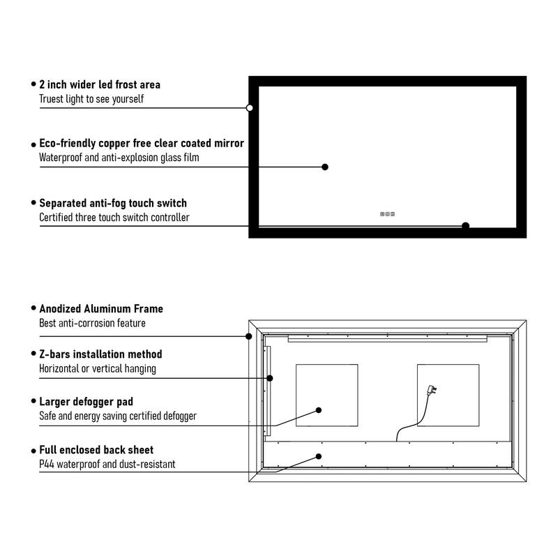 Bathroom Wall Mounted Frameless LED Mirror Super Bright Light With Anti-Fog (Horizontal/Vertical)