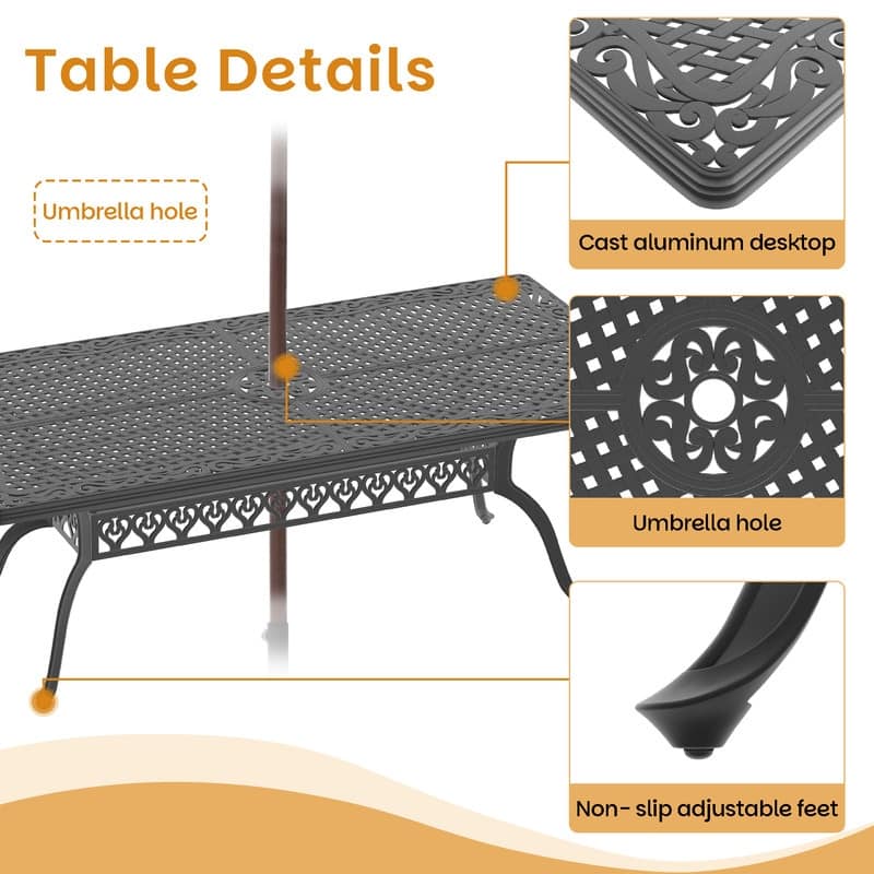 9-Piece Aluminum Rectangular Outdoor Patio Dining Set, 8 Cushioned Swivel Chairs, Table, All-Weather Frames
