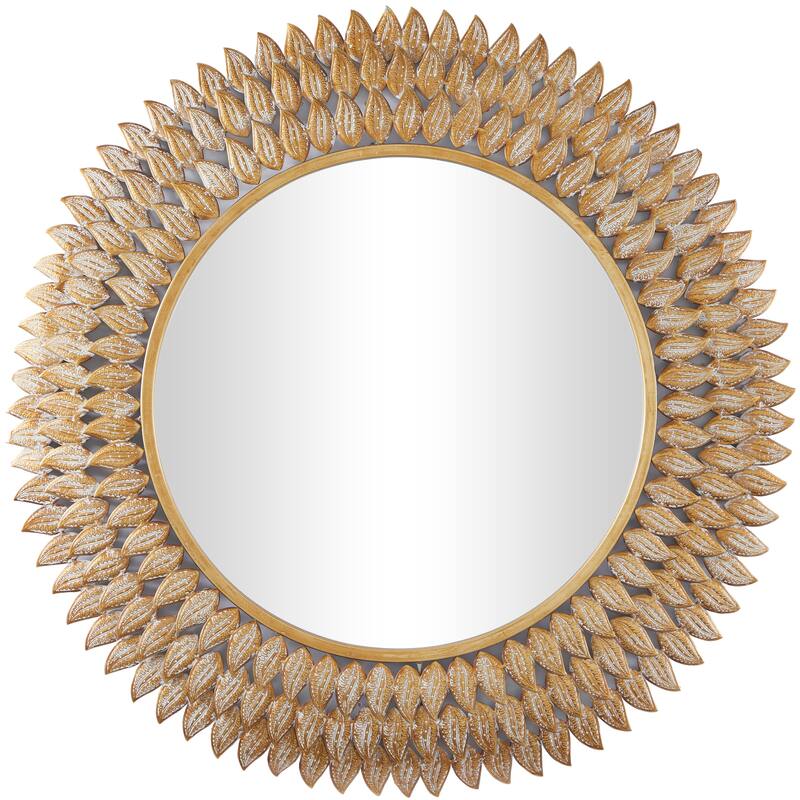Gold Metal Radial Leaf Room Wall Mirror - 32"W, 32"H