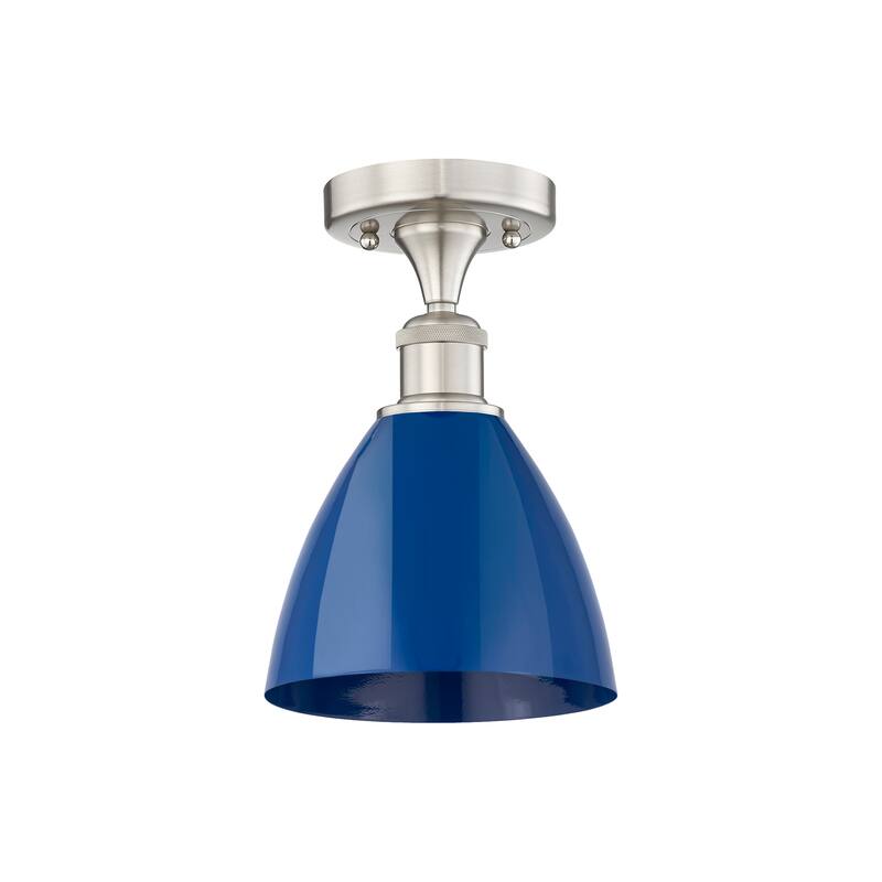Innovations Lighting Edison Plymouth Dome - 1 Light 8" Semi-Flush Mount - Blue/Satin Nickel