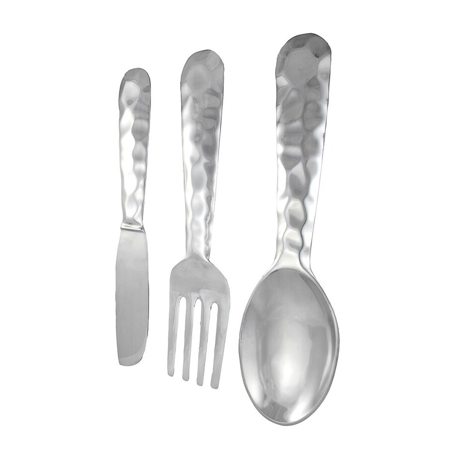 Shop Hammered Aluminum Fork Knife Spoon Utensil Set Wall Decor