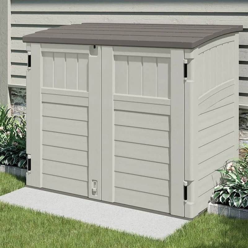 34 cu ft Plastic Outdoor Trash Can Storage Shed with Lockable Doors for Lawn Equipment - 53″ W × 32.5″ D × 45.5″ H