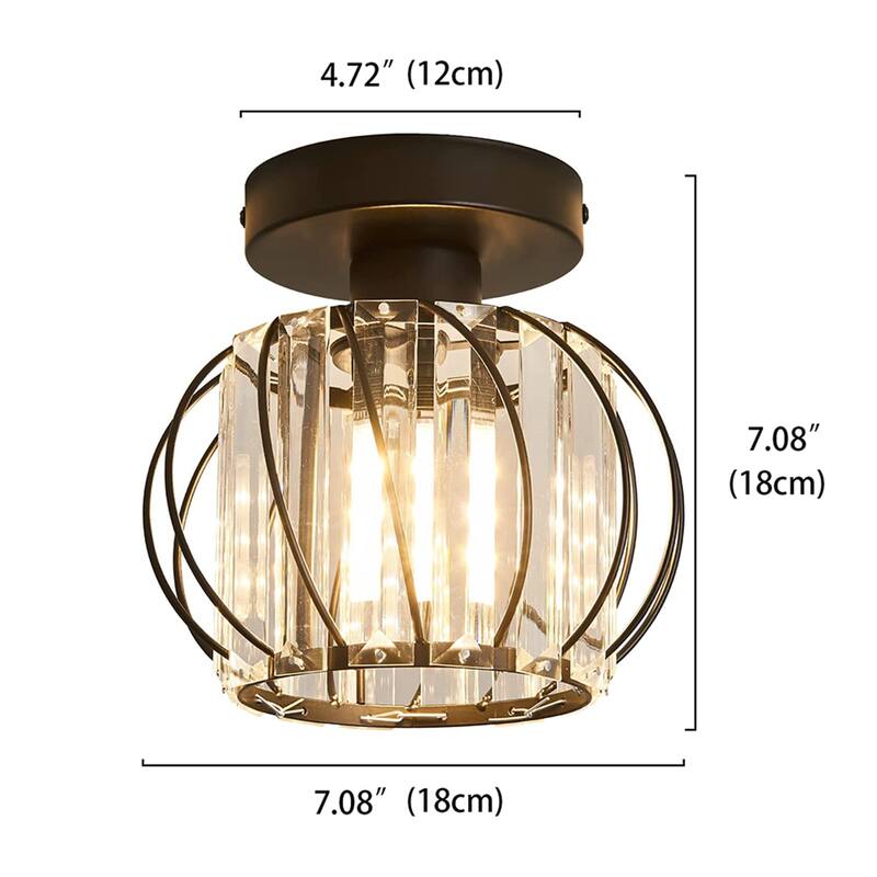 YANSUN Single-Head Ceiling Light, Black, Metal and Crystal Construction, Bulb Not Included for Stylish and Contemporary Décor