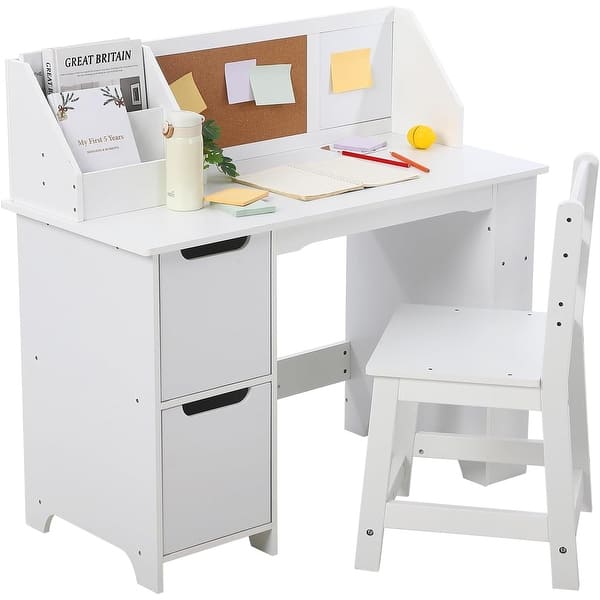 slide 2 of 11, Wooden School Learning Table with Storage White