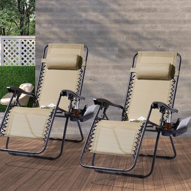 LIVOOSUN Zero Gravity Patio Chairs (Set of 2) - Beige