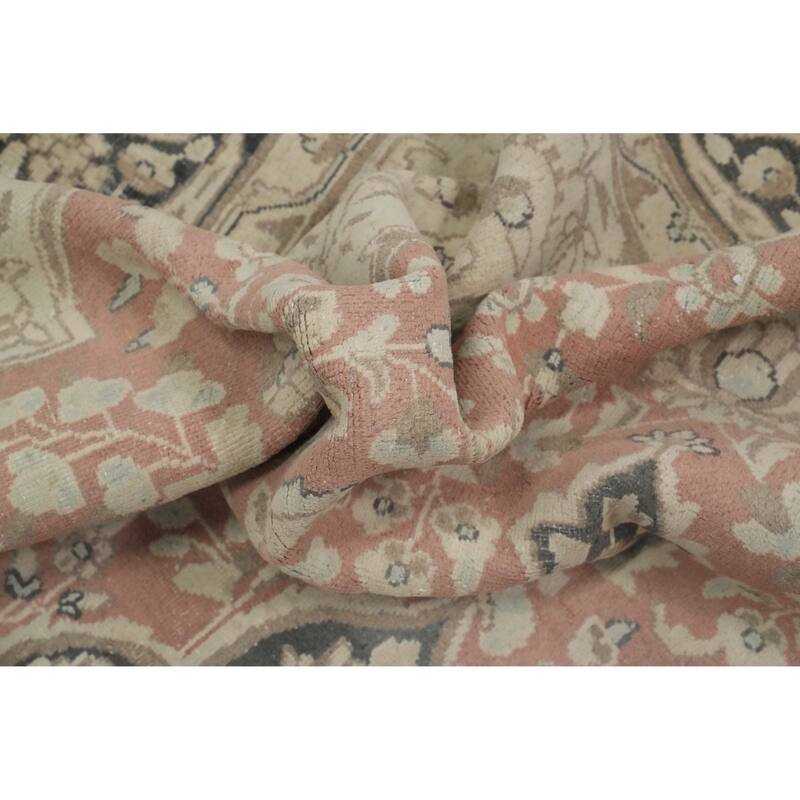 Hand Knotted Oriental 100% Wool Carpet Traditional Floral Pink Kerman Area Rug - 9' 4'' X 6' 11''