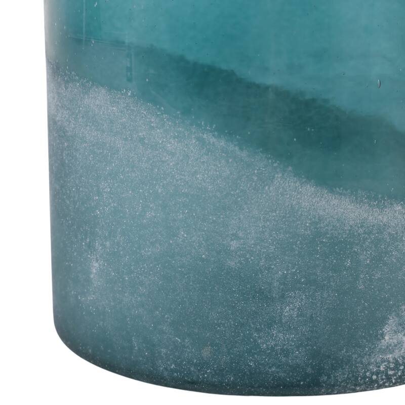 Glass Frosted Bottom Hurricane Candle Holder - Blue