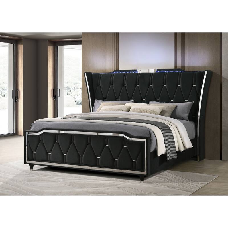 Lorient LED Upholstered Bed Black