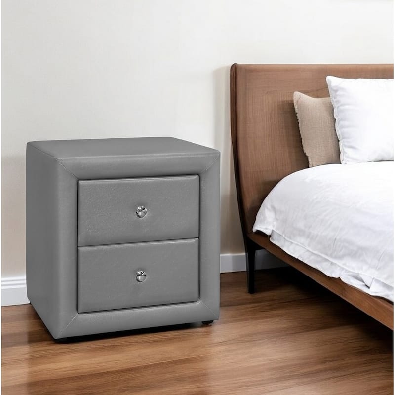 Contemporary 2 Drawer Velvet Upholstered Nightstand 21 Inch, No Assembly Required