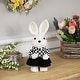 preview thumbnail 2 of 4, Girl Easter Rabbit Figurine in Checkered Dress -10"