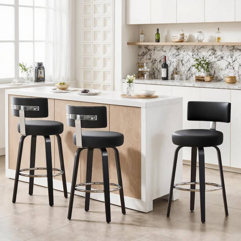 Upholstered Wood Swivel Bar/ Counter Stools, Set of 3