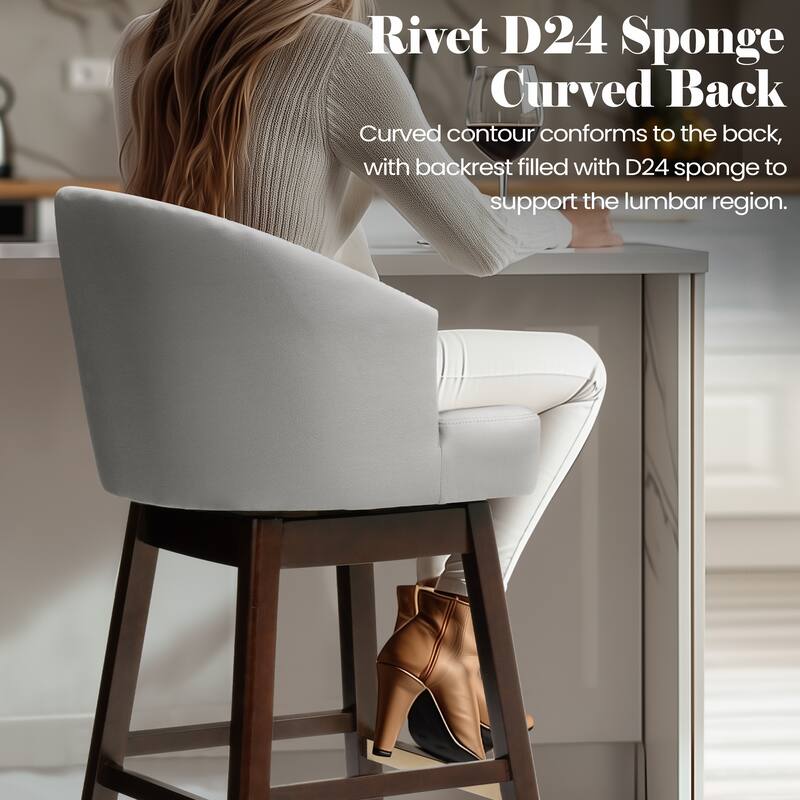 26.4"/31.9"H Height Upholstered Solid Wood Swivel Bar Stools