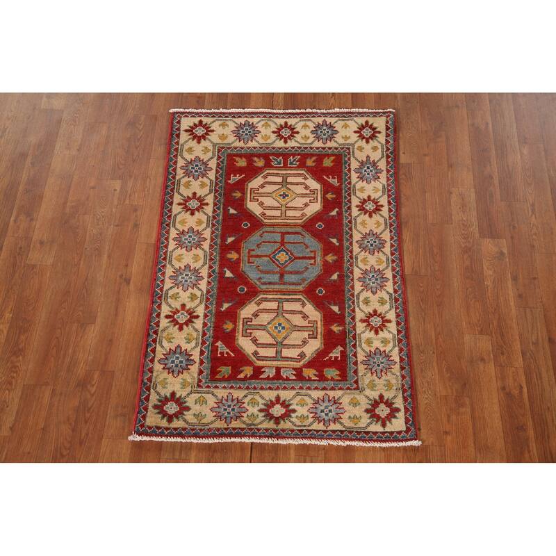 Red Kazak Accent Rug Handmade Traditional Oriental Wool Carpet - 2'7"x 4'0"