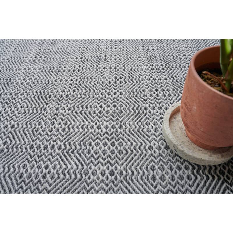 Echo Indoor/Outdoor Flatweave PET yarn Ivory/Black Area Rug.