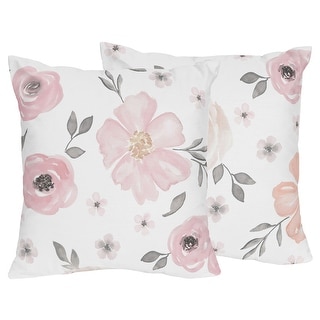 Sweet Jojo Designs Blush Pink Grey Boho Floral Girl 18in Decorative Accent Throw Pillow Cover Set of 2 Bohemian Farmhouse Shabby