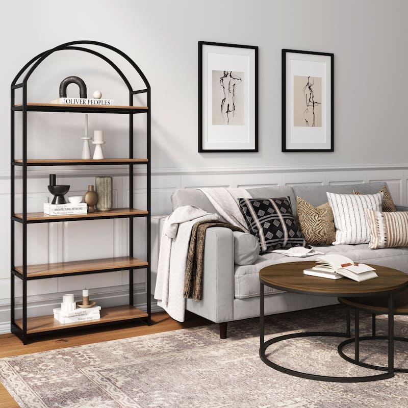 Nathan James Haven 5-Shelf Etagere Bookshelf with Arch Top