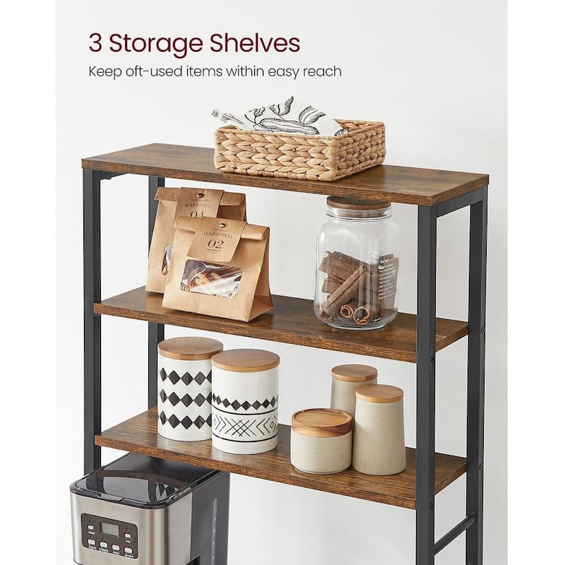 Kitchen Tall Utility Microwave Oven Storage Shelf Stand with 6 Hooks and Metal Frame - 23.6" x 15.7" x 65.7"