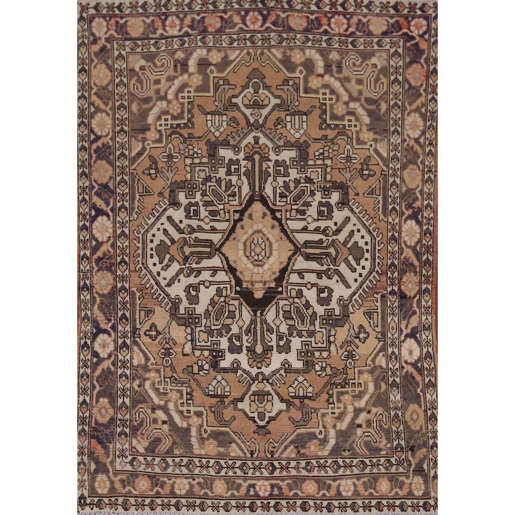 Geometric Bakhtiari Persian Vintage Rug Handmade Wool Carpet - 4'7" x 6'6"