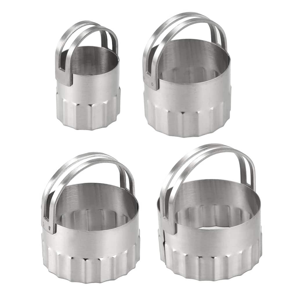 Round Wavy Biscuits Cutter Set Stainless Steel Cake Mold Baking - Silver Tone