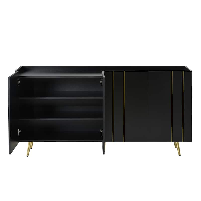 62.9" TV Stand Cabinet with 5 Metal Legs, 4 Adjustable Shelves and Gold Lines Doors for TVs Up to 70"