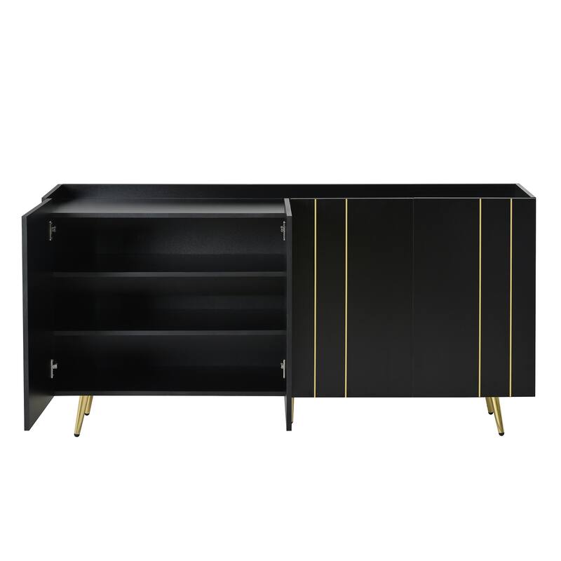 Wood Shoe Cabinet for Entrance, Modern Narrow Cabinet with Gold Metal Legs, Adjustable Shelves, Decorative Hallway Console