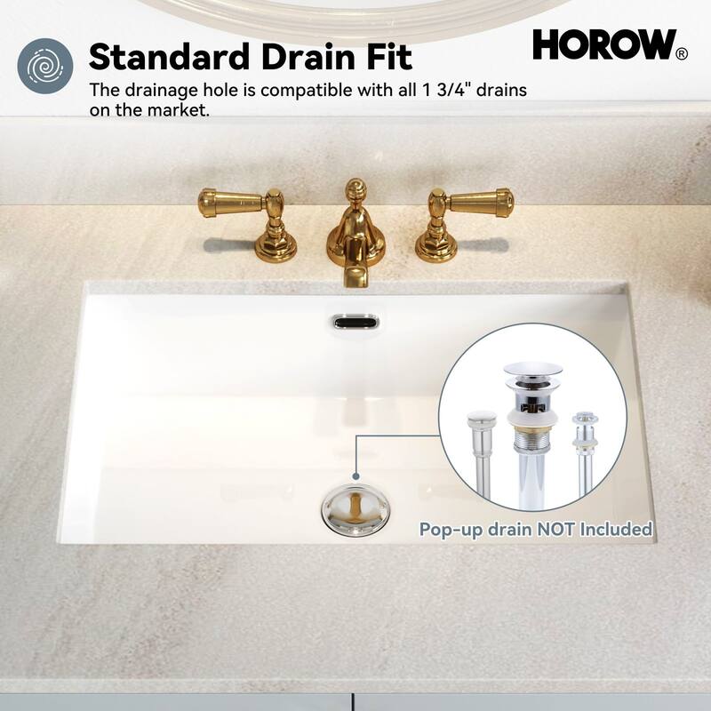 HOROW 23.63 in. White Ceramic Rectangular Undermount Sink with Overflow Drain