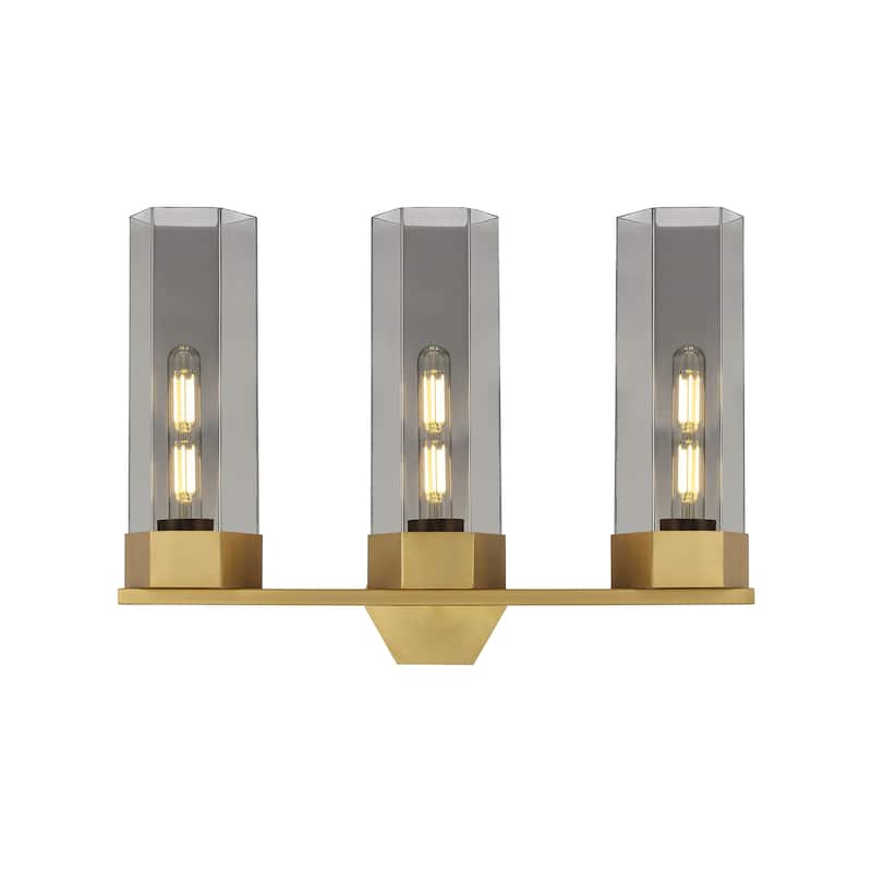 Innovations Lighting Claverack - 3 Light 14" Wall-Mounted Bath Vanity Light - Plated Smoke Glass/Brushed Brass
