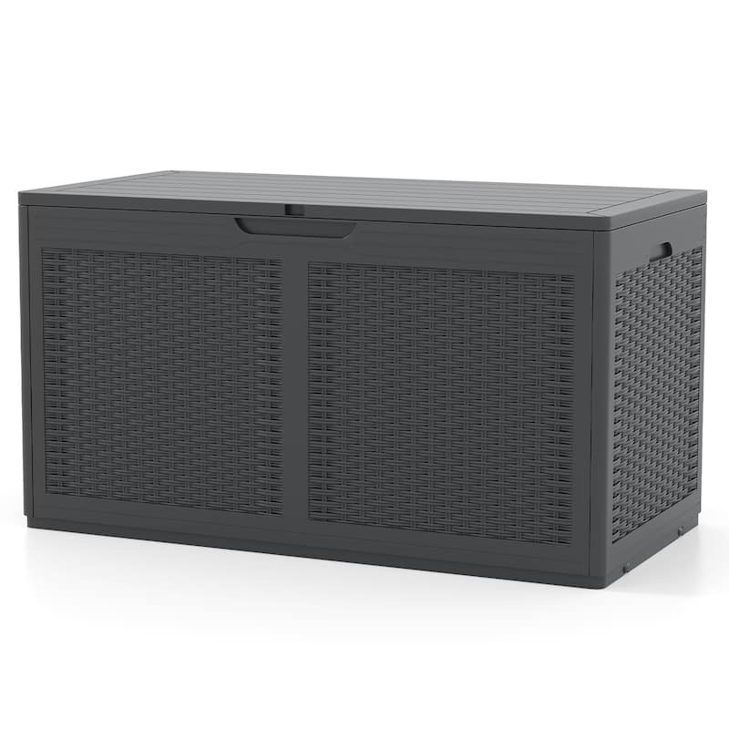 100 Gallon Outdoor Lockable Lid Deck Box with Wheels and Bench Seating for Patio Storage or Backyard Use