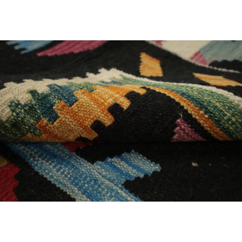 Hand Woven Oriental 100% Wool Carpet Southwestern Tribal Black Kilim Area Rug - 9' 10'' X 6' 8''