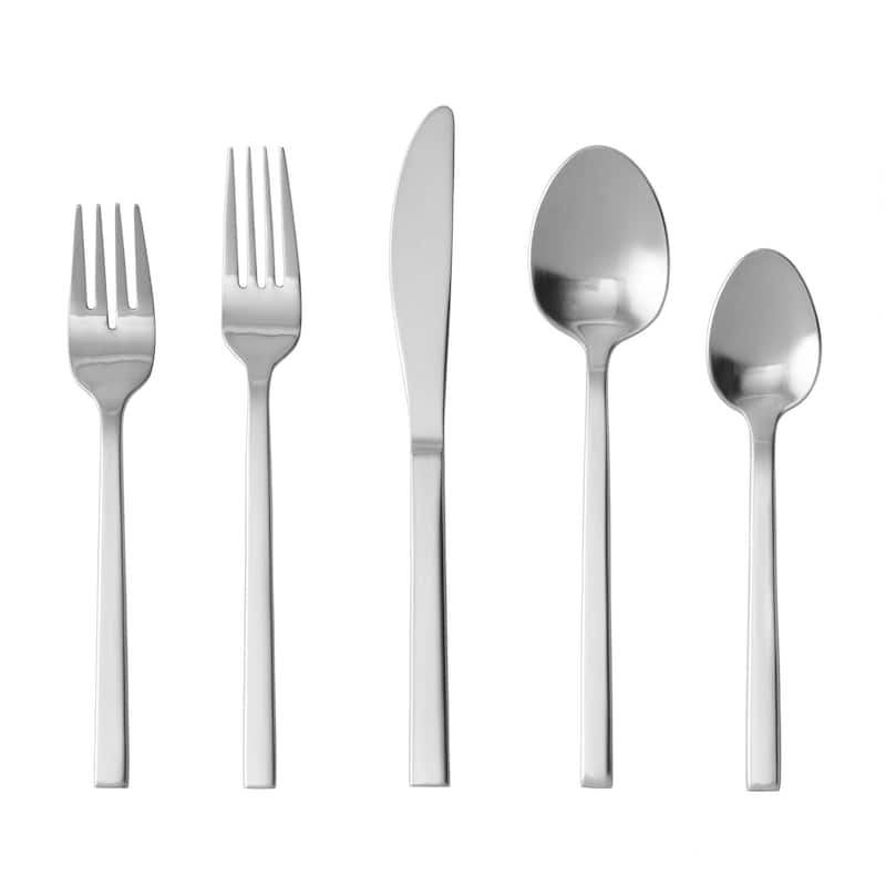 Fortessa Arezzo 18/10 Stainless Steel, 5PC Flatware Set (Service for 1), Silver - 5 Piece Set - Brushed Black - Service for 1