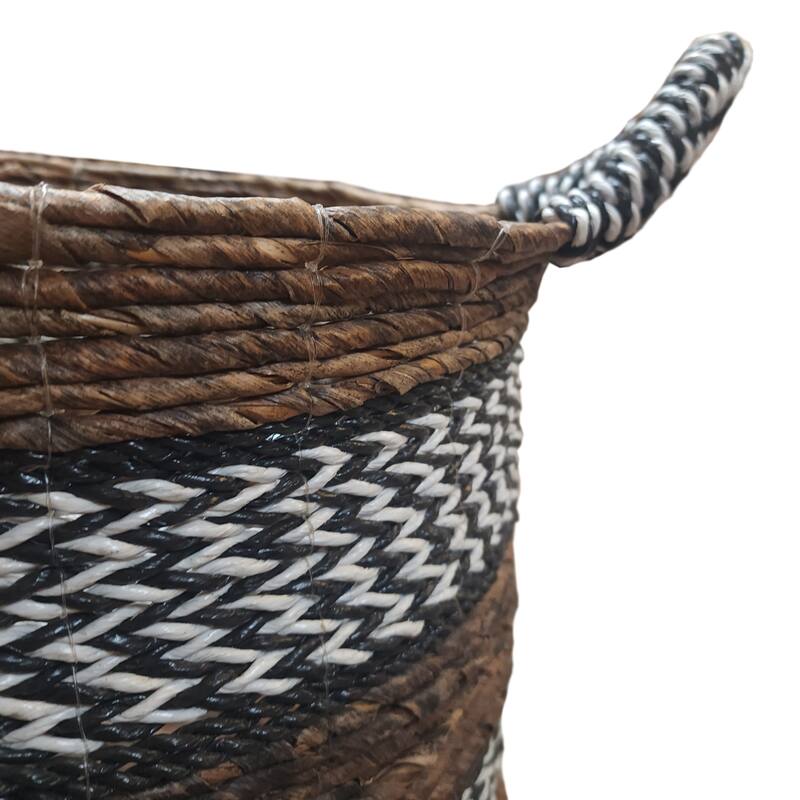 Hylde Hand Woven Tri-Colored Banana Stalk and Cotton Patterened Nesting Storage Baskets, Set of 3