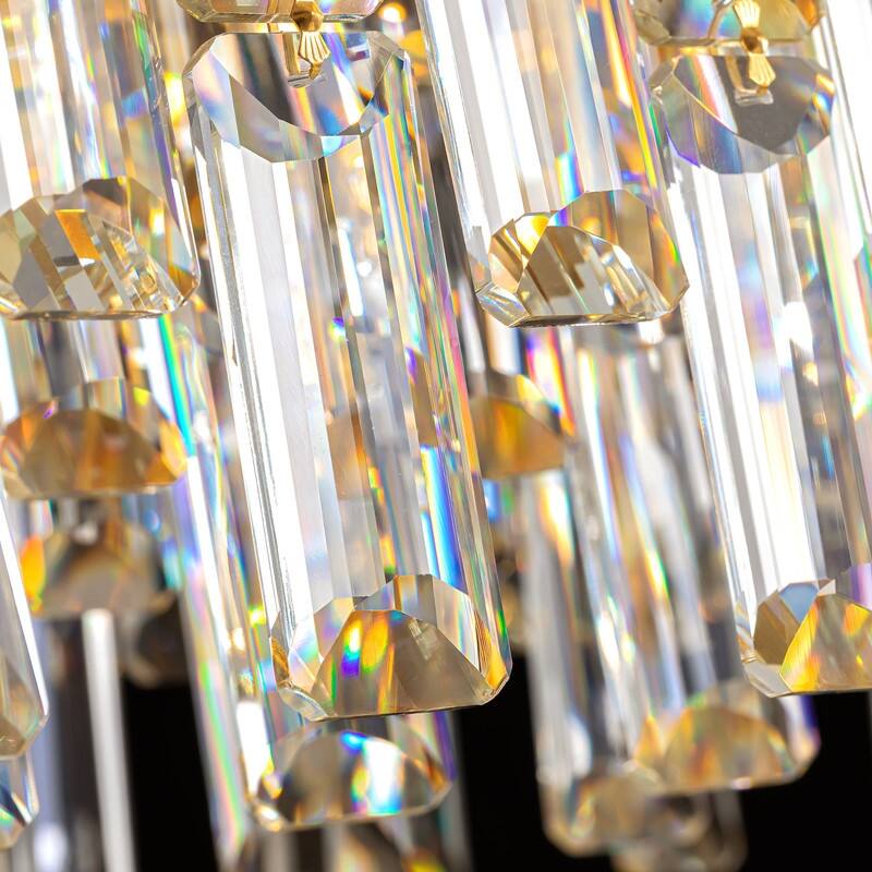 39.3 in. Brass Modern Luxury Crystal Chandelier Rectangular Flush Mount Ceiling Light for Dining Room Living Room