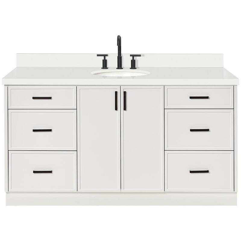Ariel K67WQOVO Kelly 67" Free Standing Single Oval Basin Vanity Set - White / Pure White Quartz / Matte Black