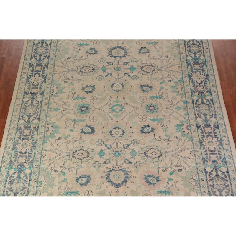 Geometric Vegetable Dye Floral Oushak Turkish Rug Handmade Wool Carpet - 9'4"x 12'2"