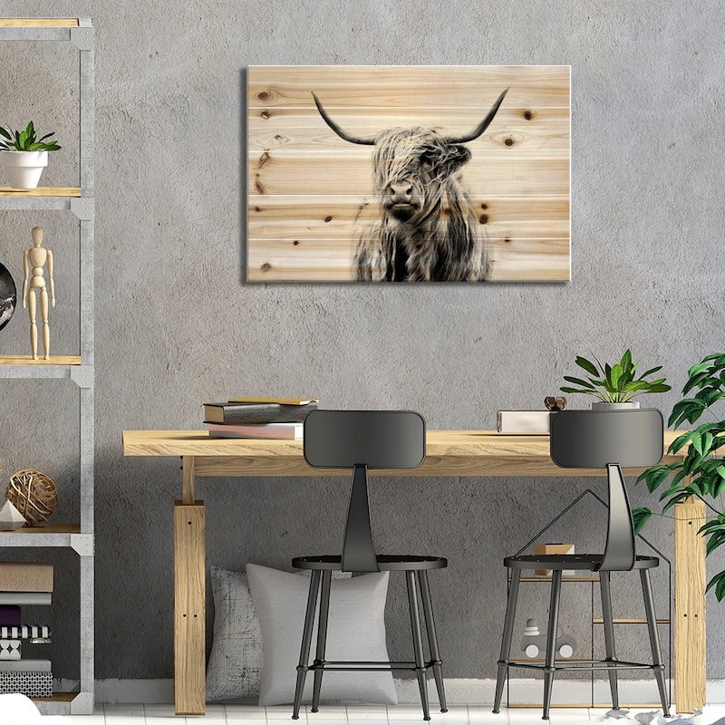 Portrait Of A Highland Cow Print On Wood by Dorit Fuhg - Multi-Color