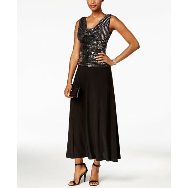 R & M Richards Women's Sleeveless Metallic A-Line Gown