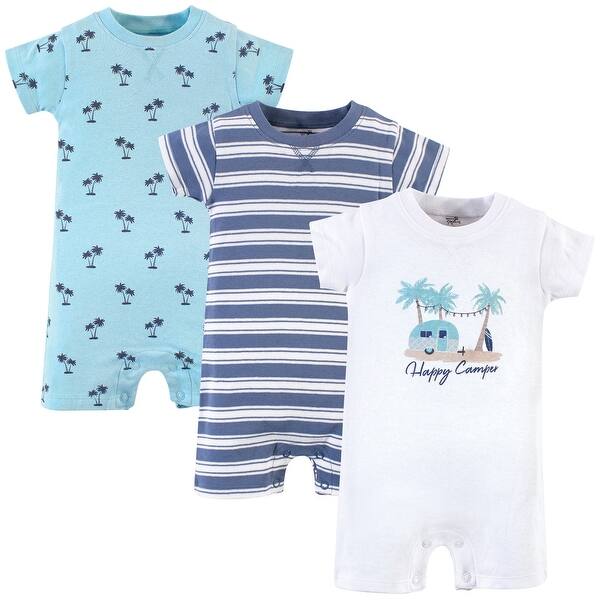 slide 1 of 1, Touched by Nature Baby Boy Organic Cotton Rompers 3pk, Camper 0 - 3 Months - Blue