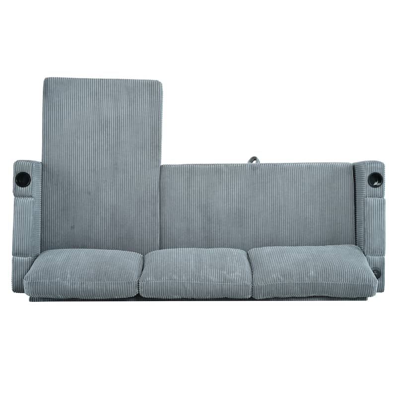 Reversible Sectional Sleeper Sofa, Gray Corduroy L-Shaped Couch with Storage, Cup Holders & USB Ports