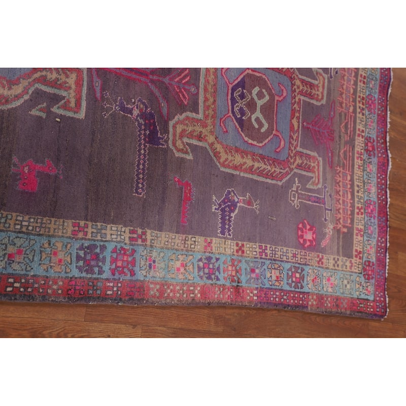 Purple Tribal Ardebil Persian Vintage Runner Rug Handmade Wool Carpet - 3'10" x 9'7"